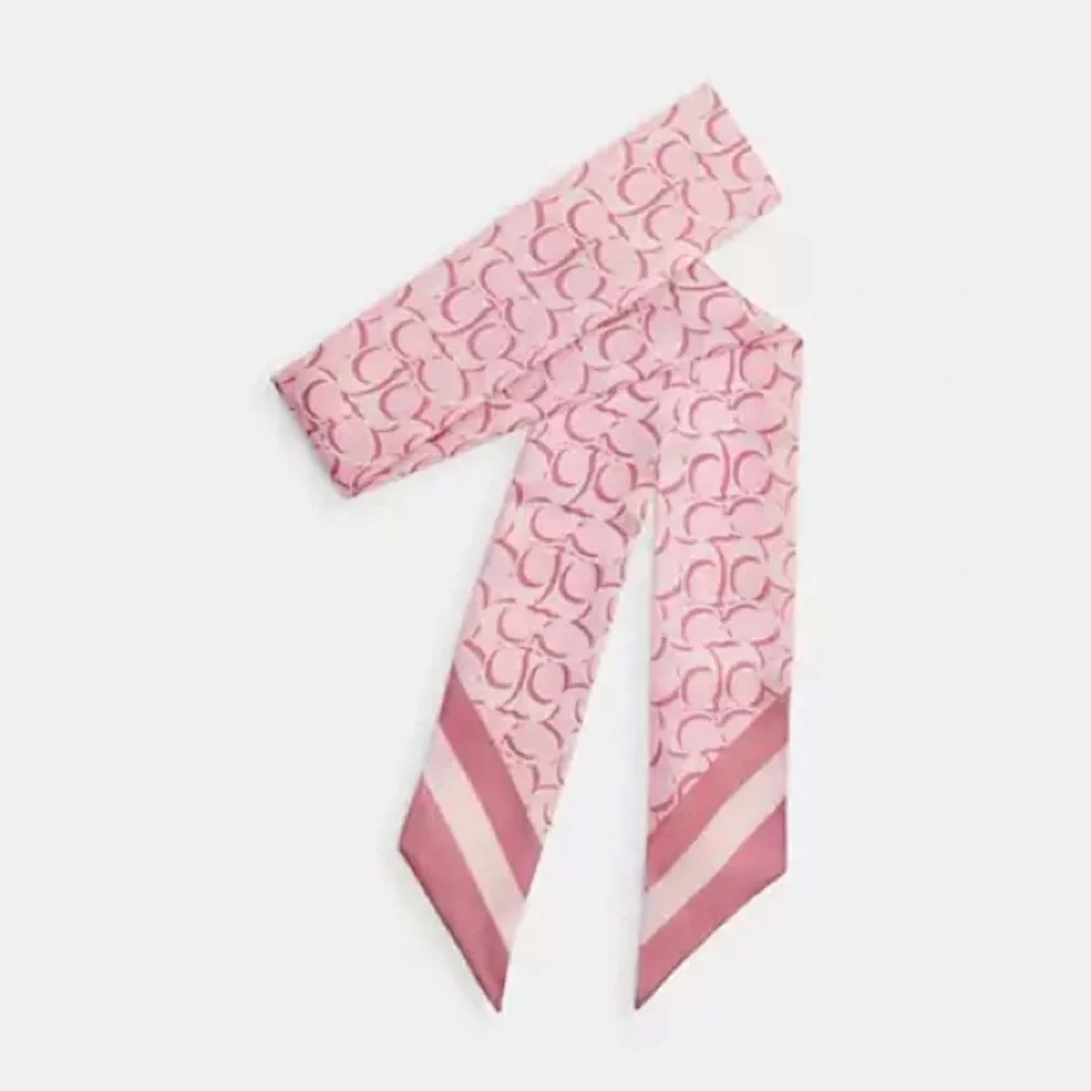 Coach Pink Logo Print Silk Scarf Wrap